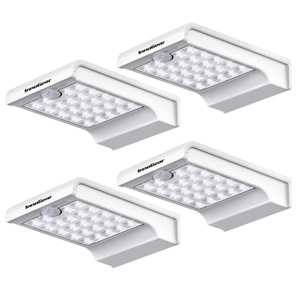 InnoGear Gutter Lights, 24 LEDs Outdoor Solar Lighting Wall Mount Motion Sensor for Security, IP65 Waterproof for Yard Porch Patio, Pack of 4