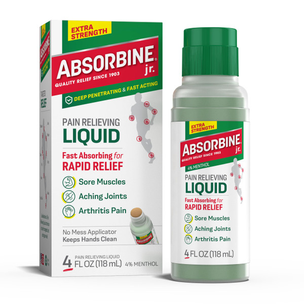 Absorbine Jr. Maximum-Strength Pain Relieving Liquid - 4% Menthol Topical Relief for Muscle, Joint, Arthritis, & Nerve Pain - Fast-Acting Herbal Formula with No-Mess Applicator - 4 fl oz - (Pack of 1)