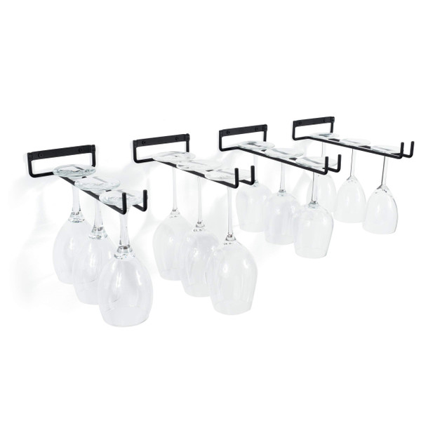 Wallniture Chiraz Stemware Wine Glass Rack Wall Mountable Wrought Iron Black 11 Inch Set of 4