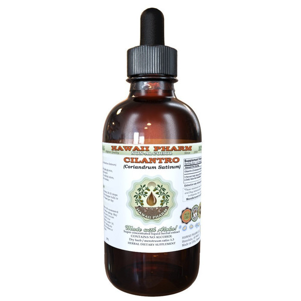 Cilantro Alcohol-Free Liquid Extract, Organic Cilantro (Coriandrum Sativum) Dried Leaf Glycerite Hawaii Pharm Natural Herbal Supplement 2 oz