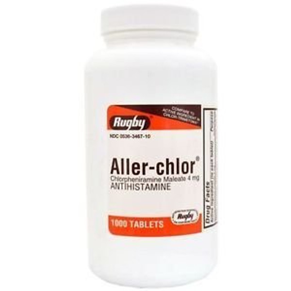 1000 CT RUGBY ALLER-CHLOR 4 HOUR CHLORPHENIRAMINE MALEATE 4MG ANTIHISTAMINE *COMPARE TO CHLOR-TRIMETON ALLERGY TABLETS AND SAVE* by Chlor-Trimeton