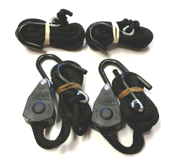 Quickie Tie Down Kit of 2 Quickie 1/4" Original Rope Tie-Downs and 2 pcs of 12ft Replacement Rope with Rubber Coated Steel S Hook