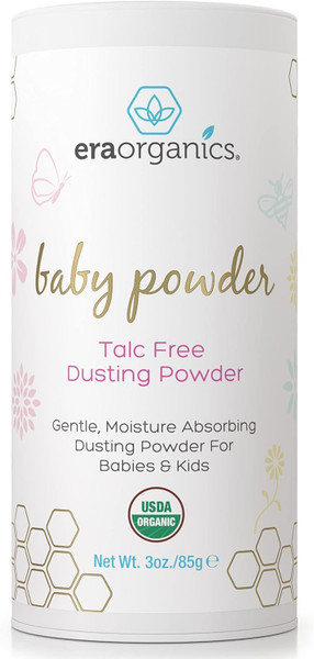 Era Organics Talc-Free Organic Baby Powder - USDA Organic Dusting Powder with Arrowroot, Calendula and Cornstarch for Newborns, Babies or Toddlers - Soothing, Fragrance Free, Made in USA (3oz/85g)
