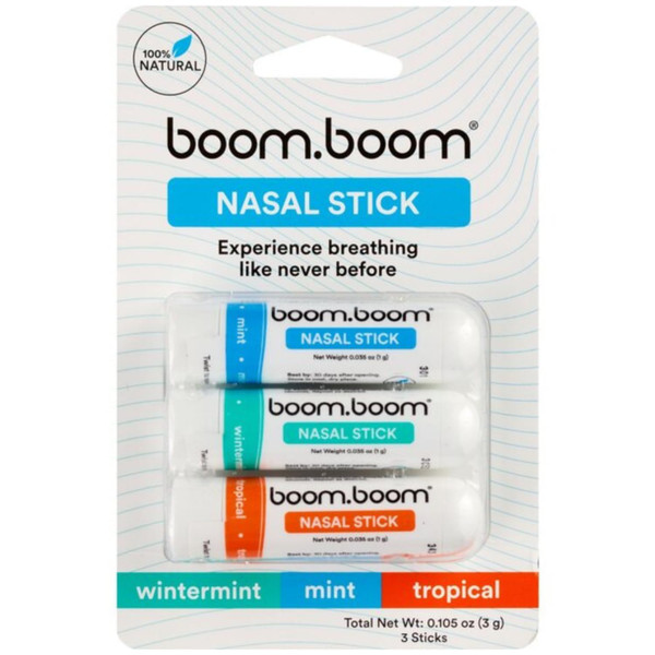 BoomBoom Nasal Stick | Vapor Flow Technology | Cool Refreshing Sensation | Natural Mood Boost | Simple Ingredients | Essential Oils + Menthol Inhaler (Mint, Wintermint, Tropical)