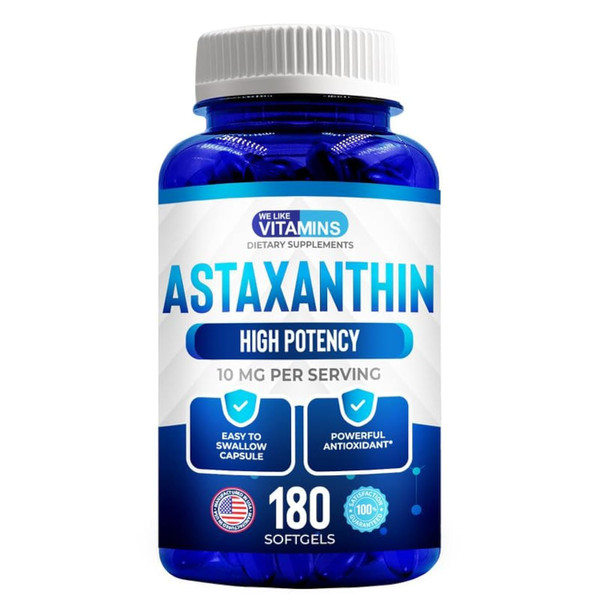 We Like Vitamins Astaxanthin 10mg Softgel - Highly Potent Astaxanthin Supplements from Haematococcus Pluvialis - Improves Eye, Joint, Skin Health & Energy Levels - 180 Servings, 6 Month Supply