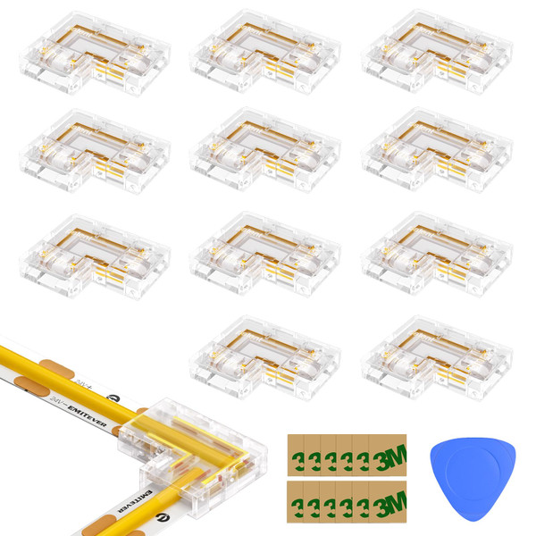EMITEVER 8mm LED Strip Connectors 12pcs, Led Corner Connector L-Shaped Gapless Connection Solderless Transparent Tape Light Connectors for 2-Pin COB/SMD LED Strip Lights 5V 12V 24V 48V EMITEVER 8mm LED Strip Connectors 12pcs, Led Corner Connector L-Shaped Gapless Connection Solderless Transparent Tape Light Connectors for 2-Pin COB/SMD LED Strip Lights 5V 12V 24V 48V