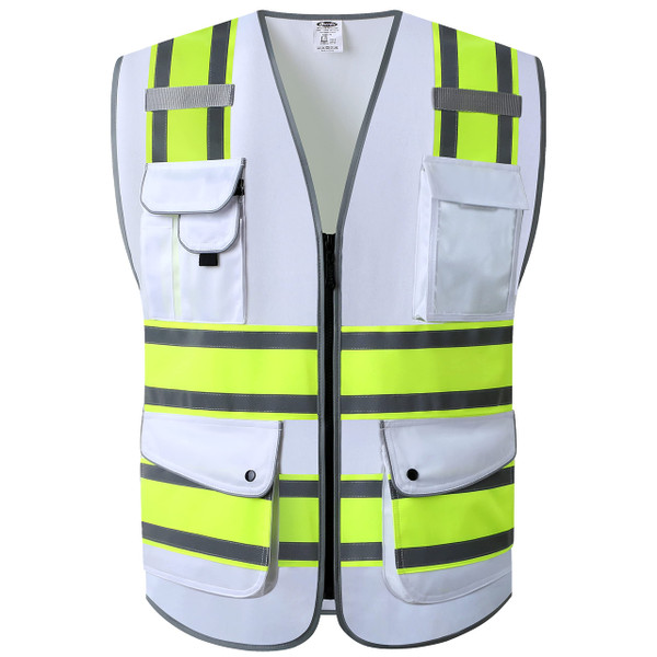 JKSafety 9 Pockets High Visibility Zipper Front Safety Vest | White with Dual Tone High Reflective Strips | Meets ANSI/ISEA Standards (901-White, XX-Large) JKSafety 9 Pockets High Visibility Zipper Front Safety Vest | White with Dual Tone High Reflective Strips | Meets ANSI/ISEA Standards (901-White, XX-Large)