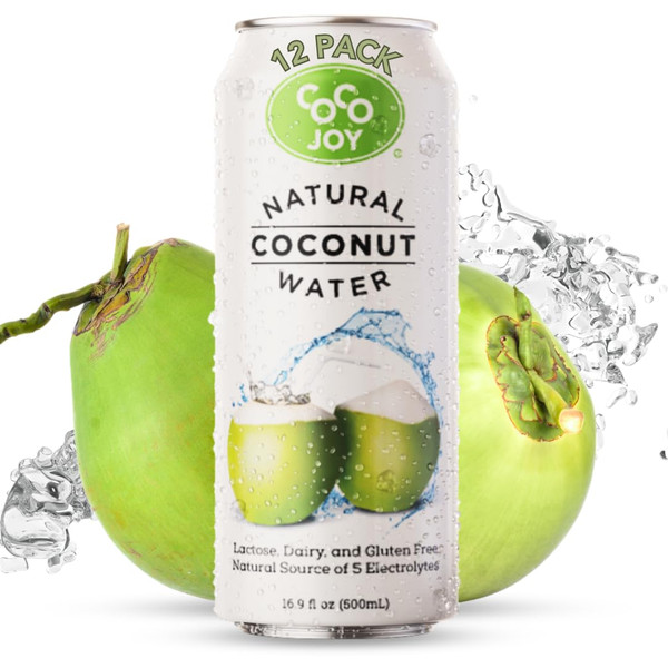 CoCo Joy Natural Coconut Water, Low-Calorie, High-Calcium, Nutrient-Rich Drink 12 pack