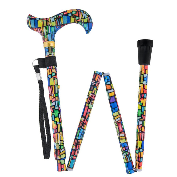 Royal RC Canes Mosaic Stained Window Folding Adjustable Walking Cane – Lightweight Aluminum Derby Cane with Engraved Collar and HD Pattern – Stylish Foldable Cane for Men and Women