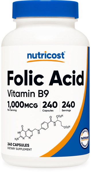 Nutricost Folic Acid (Vitamin B9) 1000 mcg, 240 Capsules