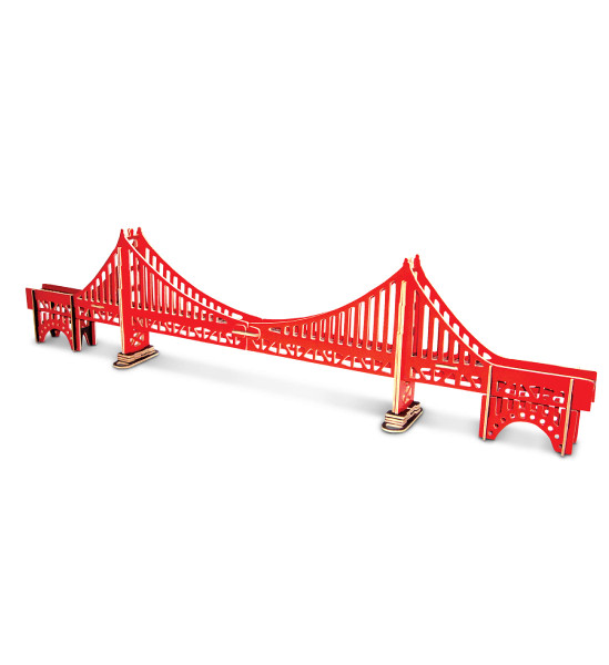 Puzzled 3D Puzzle Colorful Golden Gate Bridge Wood Craft Construction Kit Fun, Unique & Educational DIY Wooden Toy Assemble Model Pre-Colored Crafting Hobby Puzzle to Build & Decoration 37 Pieces Pack