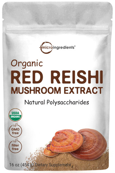 Micro Ingredients Organic Reishi Mushroom Extract, 16 oz | 100:1 Red Reishi | Supports Immunity, Mood & Stress Relief | Great for Tea, Tonic & Daily Rituals | Non-GMO, Vegan Friendly