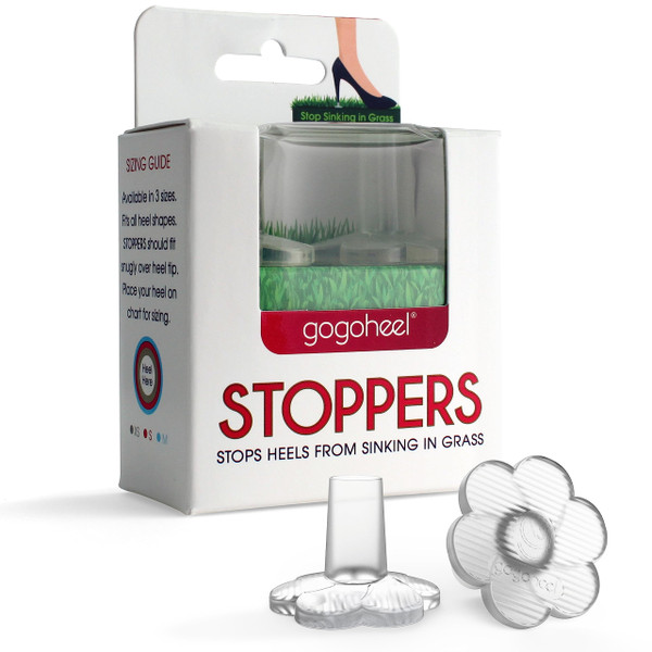 GoGoHeel STOPPERS Heel Protectors – Clear Heel Covers for High Heels, Stop Sinking on Grass – Made in USA (Small, 1 Pair)