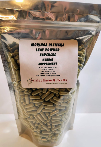 Paisley Farm and Crafts Moringa Oleifera Leaf Capsules Non GMO - Herbal Supplement - 100% Pure Leaf Powder! (1000) - Made Fresh ON Demand!