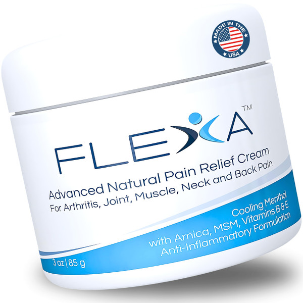 FLEXA Natural Relief Cream - Use on Muscles, Back, Neck, and Joints - with Arnica, Menthol, MSM, Ilex Leaf, and Tea Tree Oil - 3 Oz Jar