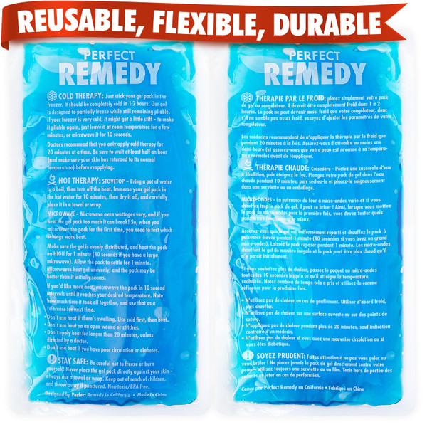 Perfect Remedy 2-Pack Gel Ice Packs for Injuries - Reusable, Soft & Flexible Hot & Cold Compress, Soothing Aid for Sprains, Strains, Soreness conditions, Alternative to Hot Water Bottles (Blue, Large)