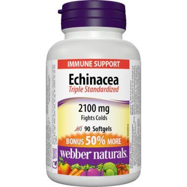 Webber Naturals Echinacea Standardized Herb 8:1 Extract, 2100mg, 90 Softgels Bonus
