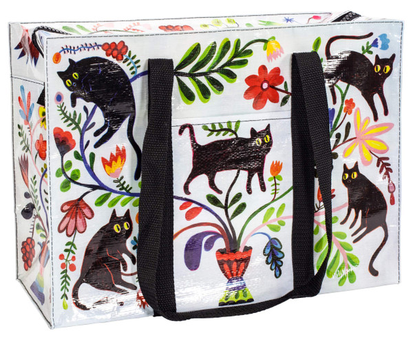 Blue Q Reusable Shoulder Tote Bag - Black Cat - Carry Everywhere Bag with a Hefty Zipper, Exterior Pocket & Reinforced Floor, Easy to Clean, Spacious, Durable, & Fun Design, 95% Recycled Material