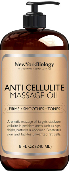 New York Biology Anti Cellulite Massage Oil 8 Fl. oz – Made with 100% Natural Oils – Body Oil for Massage Therapy, Muscle Relaxation and Deep Tissue