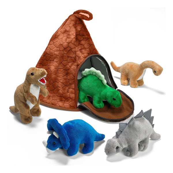 PREXTEX Dinosaur Volcano Plush Toy - Volcano with 5 Dino Plush Set - Dinosaur Toy for Kids - Plush Volcano Zippers 5 Little Dino Stuffed Animals - A Must Have Gift for Dino Lovers
