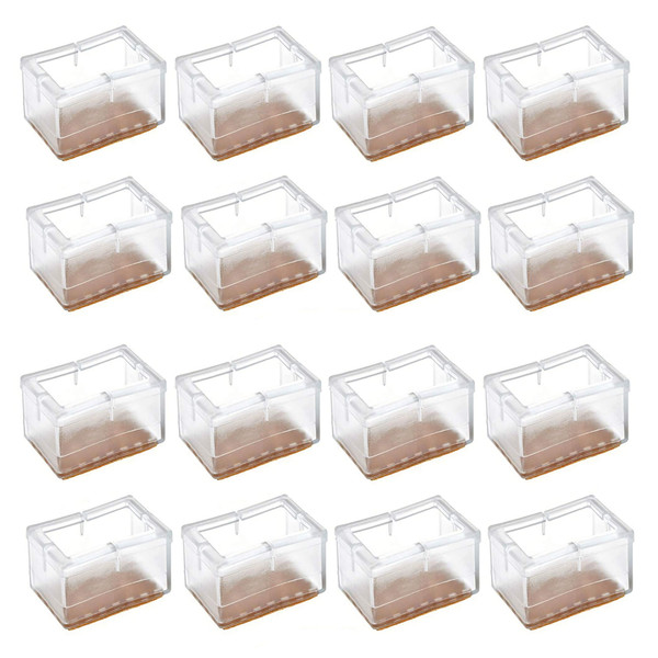 Chair Leg Caps, WarmHut 16pcs Transparent Clear Silicone Table Furniture Leg Feet Tips Covers Wood Floor Protectors, Felt Pads, Prevent Scratches, (Rectangle)
