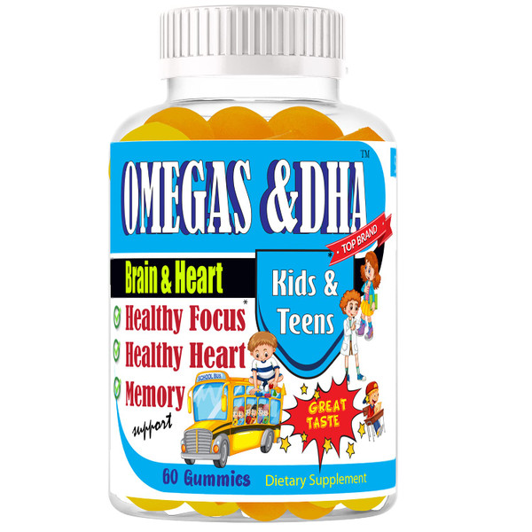 Omega + DHA Kids Omega 3 Gummies – Brain, Focus & Memory Support with DHA – Vegan Children’s Supplement – Non-GMO, Tasty Gummies for Kids & Teens, 60 Count