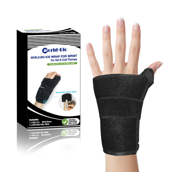 Wrist Ice Pack Wrap - Adjustable Hand Support Brace with Removable Splints & Reusable Gel Pack, Hot Cold Therapy for Pain Relief of Carpal Tunnel, Rheumatoid Arthritis, Tenosynovitis, Sports Injuries