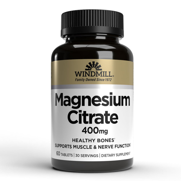 Windmill Natural Vitamins Magnesium Citrate 400 mg, Immune Support, Supports Healthy Heart, 60 Count, 30 Servings