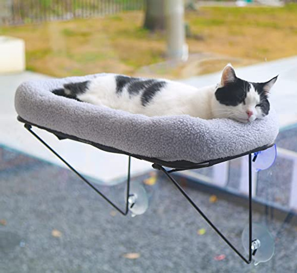 Zakkart Cat Window Perch for Indoor Cats - 100% Metal Supported from Below - Comes with Tailored Spacious Pet Bed - Cat Window Hammock for Large Cats & Kittens - for Sunbathing, Napping & Overlooking Zakkart Cat Window Perch for Indoor Cats - 100% Metal Supported from Below - Comes with Tailored Spacious Pet Bed - Cat Window Hammock for Large Cats & Kittens - for Sunbathing, Napping & Overlooking