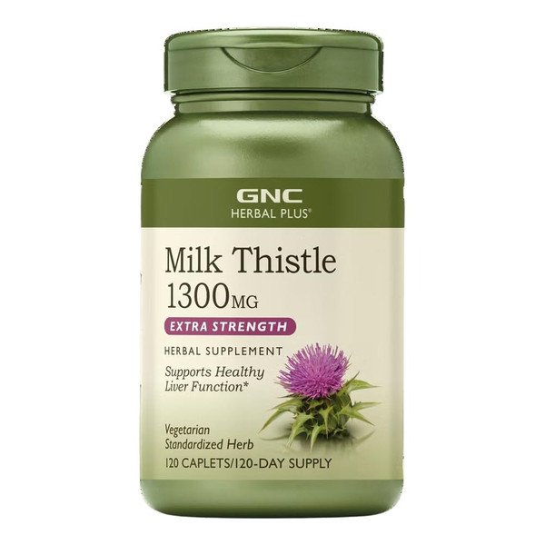 GNC Herbal Plus Milk Thistle 1300mg Supplement, Extra Strength, Vegetarian, Supports Healthy Liver Function, 120 Servings