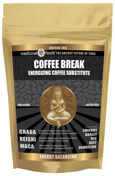 Medicinal Foods Coffee Break Healthy Energy Drink Caffeine-Free Coffee Substitute, Loaded w/Superfoods, such as Chaga, Reishi, and Maca, Non-Acidic, Non-GMO, All-Natural, Organic, Gluten-Free (6oz)