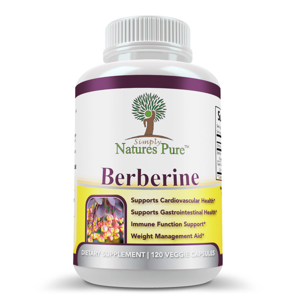 Simply Natures Pure Premium Berberine HCl 500mg - 120 Capsules - Cardiovascular Gastrointestinal Immune Support - Chromium Cinnamon