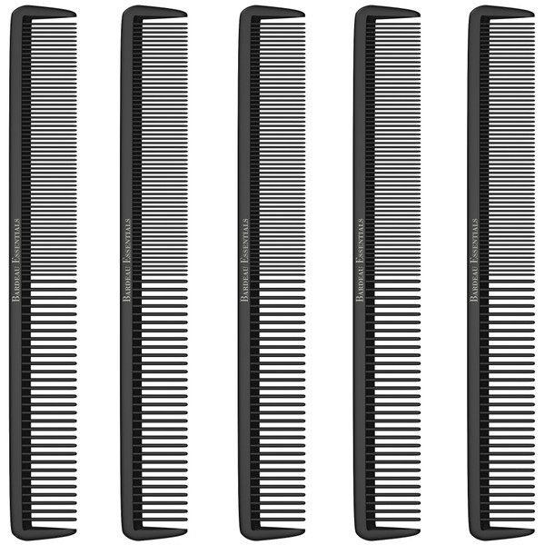 Hair Cutting Comb (5 Pack) - Professional 8.75” Black Carbon Fiber Anti Static Chemical And Heat Resistant Hair Combs For All Hair Types For Men and Women - By Bardeau Essentials