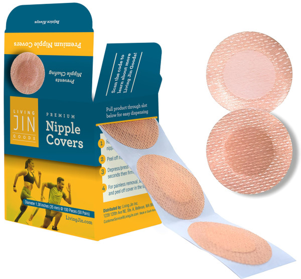 LIVING JIN Premium 100 Pcs. (50 pairs) Ultra-Comfort Nipple Cover Stickers for Men | NipGuards for Running | Male Nipple Covers to Prevent Chafing | Disposable Nipple Covers | Nipple Concealment
