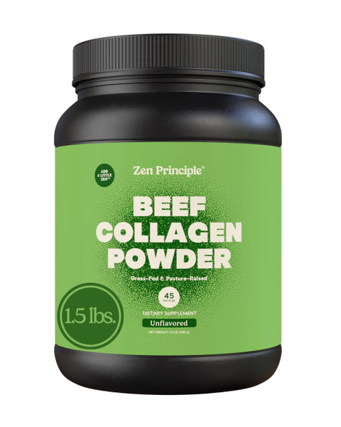 Zen Principle Grass-Fed Agglomerated Hydrolyzed Collagen Peptides 1.5 lb. Anti-Aging Protein Powder for Healthy Hair, Skin, Joints. Paleo Friendly, GMO and Gluten Free, Pasture-Raised Bovine.