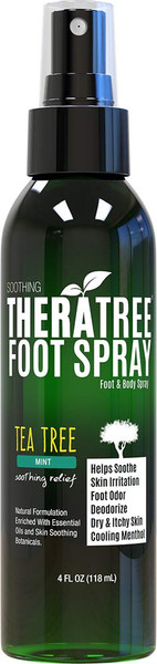 TheraTree Foot Spray for Shoe & Foot Odor with Tea Tree, Neem, MSM & Menthol for Soothing Skin Irritation. Great for Athletes.
