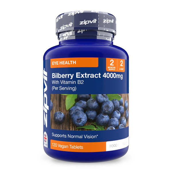 Zipvit Bilberry Extract 2000mg with Added Vitamin B2 | 120 Vegan Tablets | Vegetarian Society Approved
