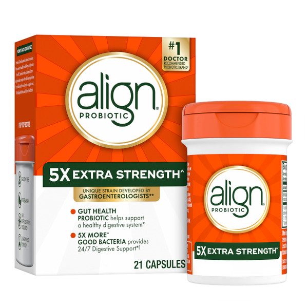 Align Probiotic Extra Strength, Probiotics for Women and Men, #1 Doctor Recommended Brand‡, 5X More Good Bacteria^ to Help Support a Healthy Digestive System*, 21 Capsules (Packaging May Vary)