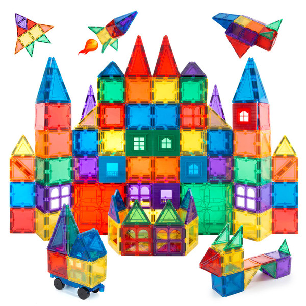 Children Hub 100pcs Magnetic Tiles Set - Educational 3D Magnet Building Blocks - Building Construction Toys for Kids - Upgraded Version with Strong Magnets - Creativity, Imagination, Inspiration