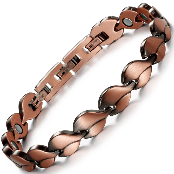 RainSo Women's Magnetic Bracelet 99.9% Pure Copper for Wristband Heart Shape Design Adjustable with 3 Smart Buckle with Gift Box 8.26 * 0.31 inches Copper