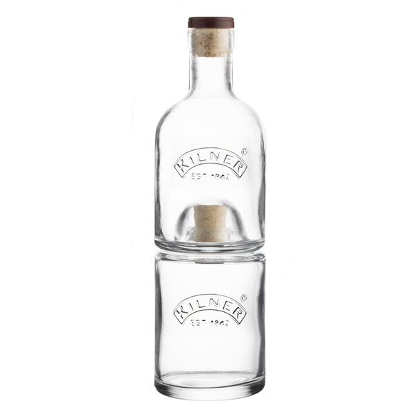 Kilner Stackable Bottle Set, Innovative Space-Saving Design, Set of 2 Corked Glass Bottles in Gift Box, Holds a Combined 23-Fluid Ounces, Dishwasher Safe