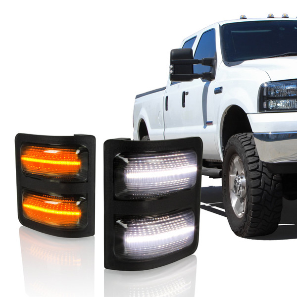 Optix Smoked LED Switchback Side Mirror Lights with Turn Signal Compatible with 2008-2016 Ford F-250