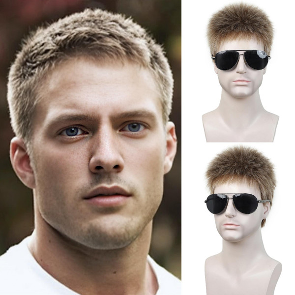 SEVENCOLORS Mens Wig Short Mixed Blonde Wigs for Men Natural Hair Synthetic Cosplay Halloween Costume Wigs Male Short Cut Wigs
