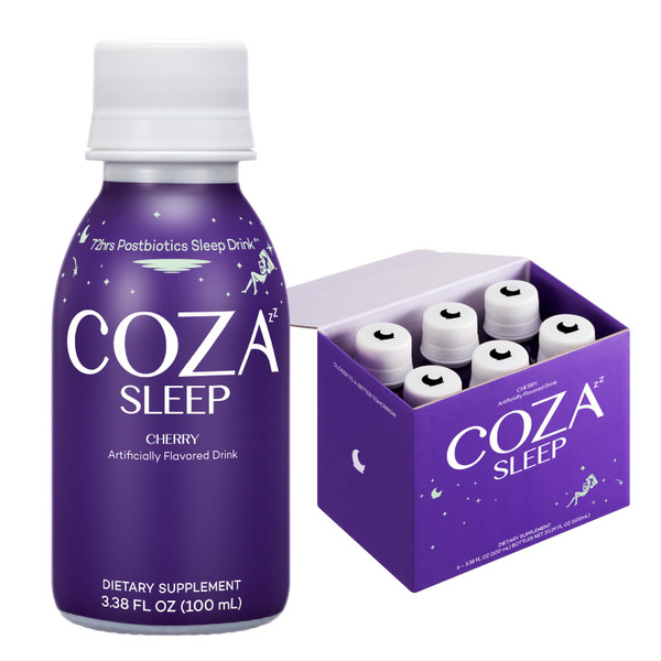 COZA SLEEP | Sleep Aid Supplement Drink | Melatonin Free | Natural Sleep Aids for Adults | Jujube, Magnesium, L Theanine, L Tryptophan, Vitamin B, Glycine, Hops | Cherry Flavored (Pack of 6)