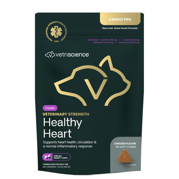 VETRISCIENCE Veterinary Strength Healthy Heart Chews - Heart & Energy Supplement for Pets - Cardiovascular Supplement - Pet Blood Flow Support - Chicken Flavor - 60 Count