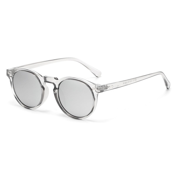 Gleyemor Vintage Polarized Sunglasses for Men UV400 Protection Retro Round Sunglasses Hand-crafted Acetate Frame (Clear Grey/Silver Mirror)