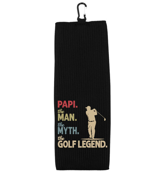 Papi the Man the Myth the Golf Legend Tri-fold 100% Microfiber Waffle Weave Golf Towel for Grandpa Dad