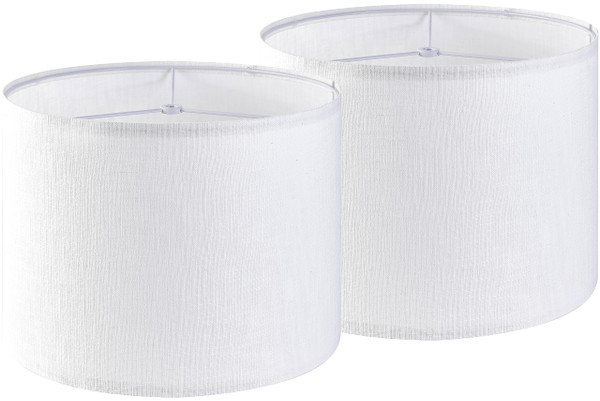 Set of 2 Pure White Linen Drum Lamp Shade 13" Top x 13" Bottom x 10" High (Spider) Contemporary Lamp Shades for Table Lamps & Bedside Lamps Replacement Lampshade - GO&SO - Assembly is Required
