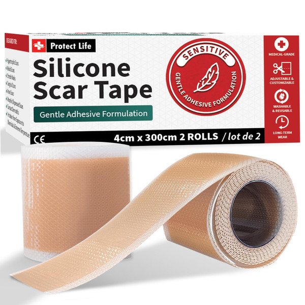 Medical-Grade Silicone Scar Tape Roll (1.6" x 118") Keloid Bump Removal Scar Sheets - Reusable Silicone Tape Scar Removal Strips, Scar Tape for Surgical Scars, C Section Scar Silicone Strips (2 Pack)