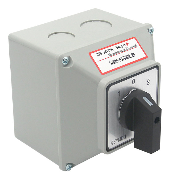 KEYMOO 63A Rotary Changeover Switch with Master Switch Exterior Box, 660V 3 Position 2 Phase 8 Terminals Universal Selector Switch SZW26-63/D202.2D IP65